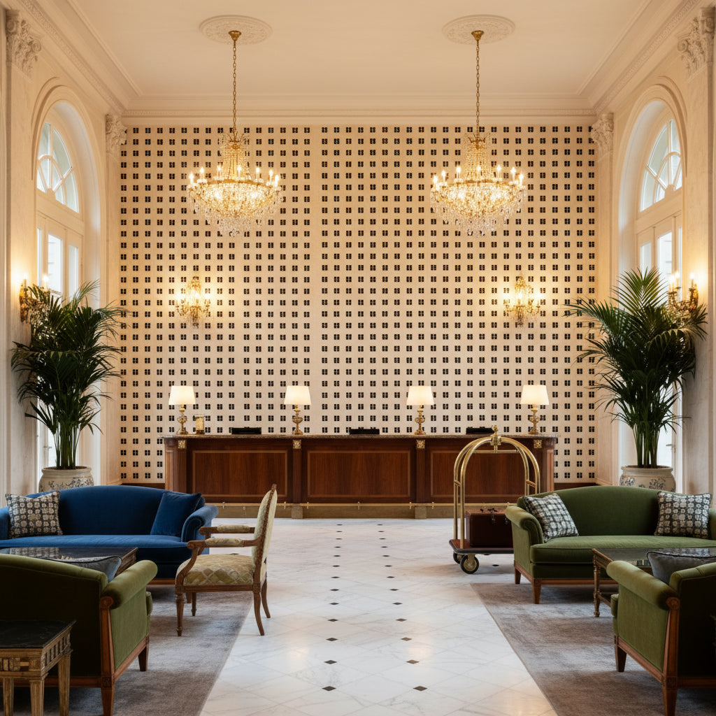 GWF-3781.816.0 | Kravet - Hotel Lobby Visualization (AI-generated, may not be to scale. Verify pattern scale with product specifications.)