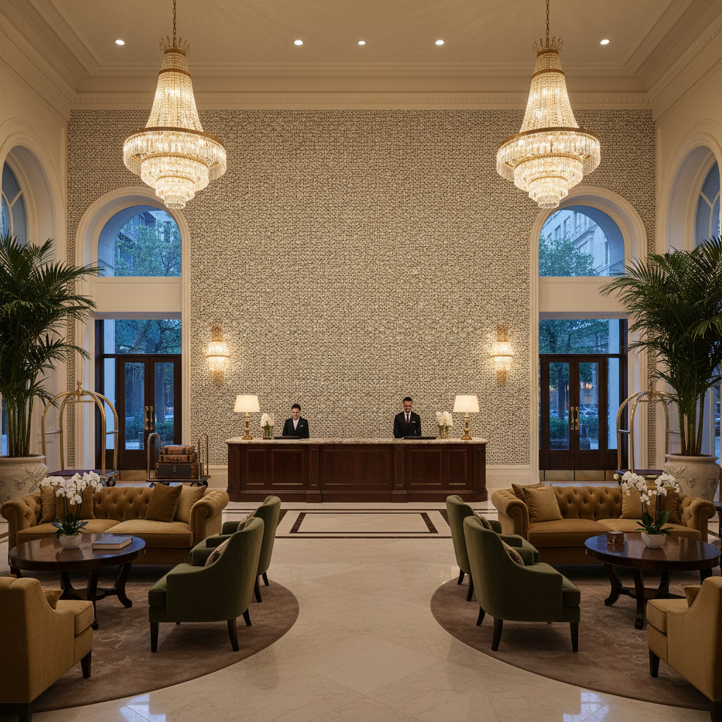 GWF-3782.8106.0 | Kravet - Hotel Lobby Visualization (AI-generated, may not be to scale. Verify pattern scale with product specifications.)