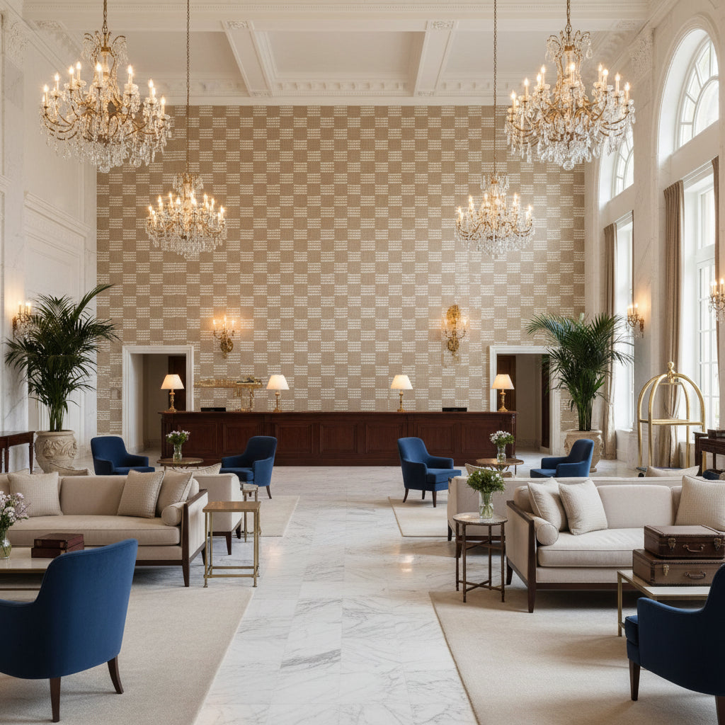 GWF-3785.106.0 | Kravet - Hotel Lobby Visualization (AI-generated, may not be to scale. Verify pattern scale with product specifications.)