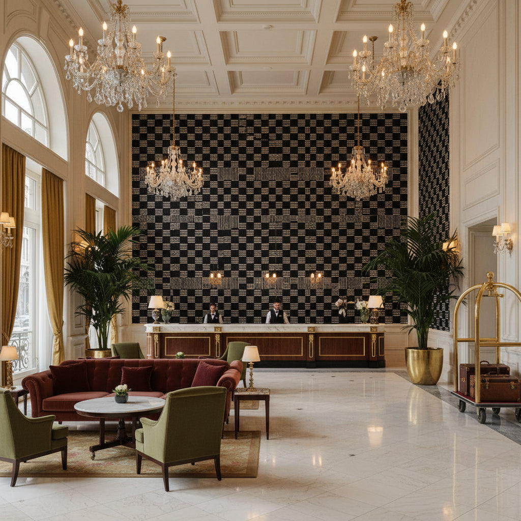GWF-3785.21.0 | Kravet - Hotel Lobby Visualization (AI-generated, may not be to scale. Verify pattern scale with product specifications.)