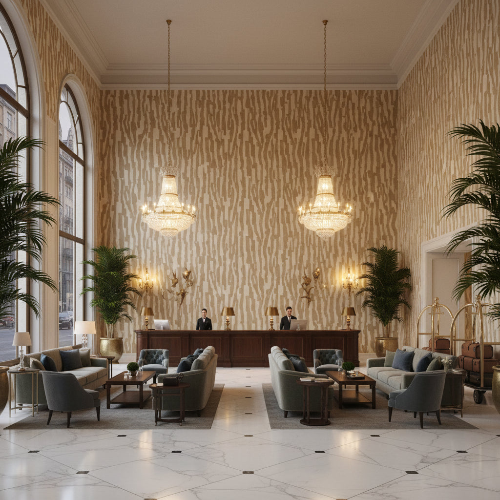 GWF-3790.416.0 | Kravet - Hotel Lobby Visualization (AI-generated, may not be to scale. Verify pattern scale with product specifications.)