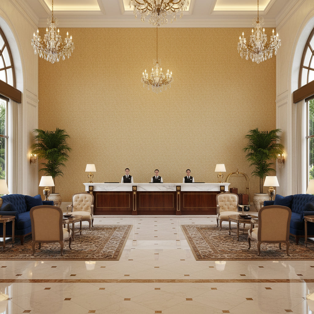 GWF-3793.416.0 | Kravet - Hotel Lobby Visualization (AI-generated, may not be to scale. Verify pattern scale with product specifications.)