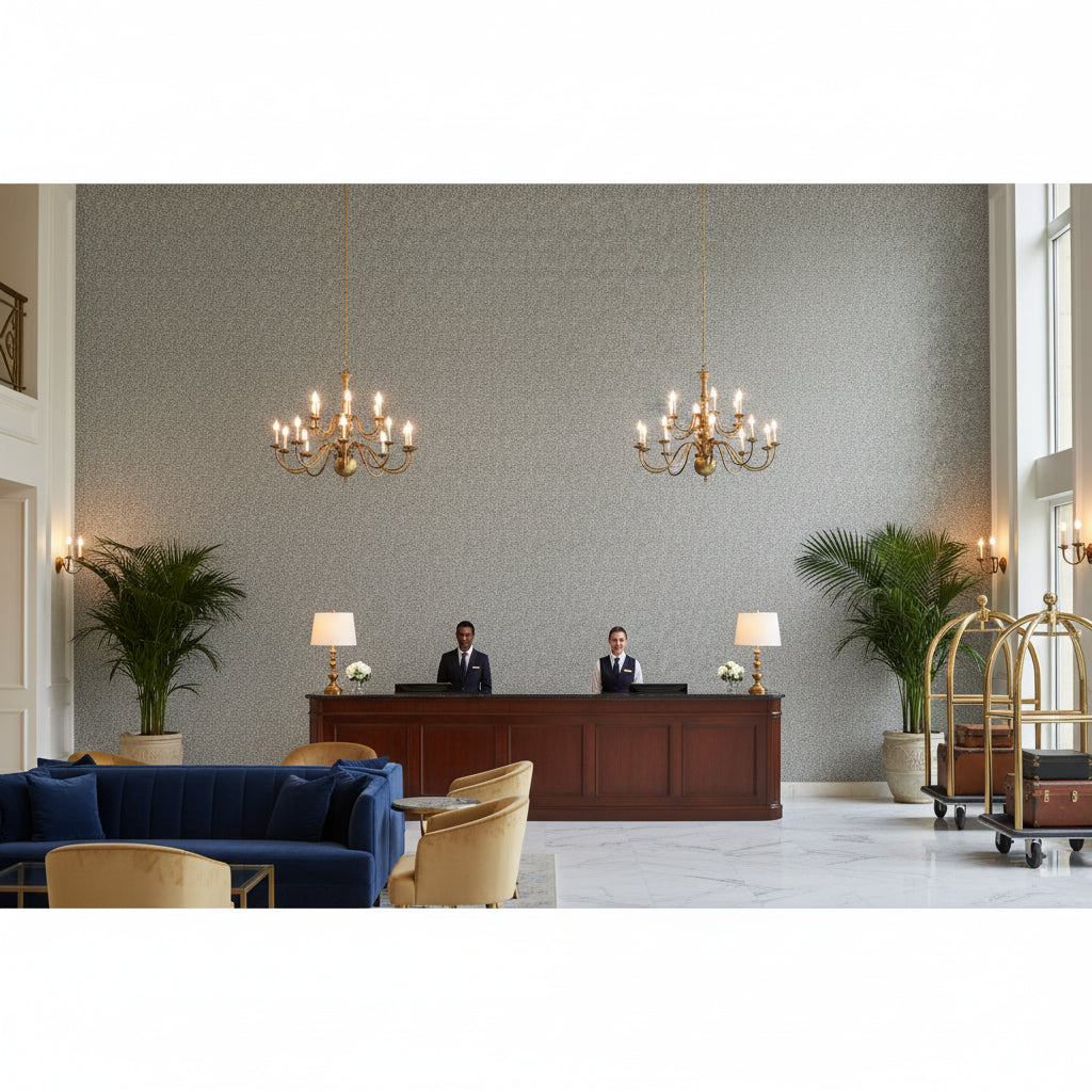 GWF-3793.8106.0 | Kravet - Hotel Lobby Visualization (AI-generated, may not be to scale. Verify pattern scale with product specifications.)