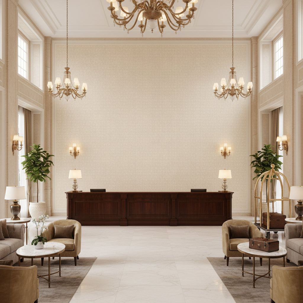 GWF-3795.111.0 | Kravet - Hotel Lobby Visualization (AI-generated, may not be to scale. Verify pattern scale with product specifications.)