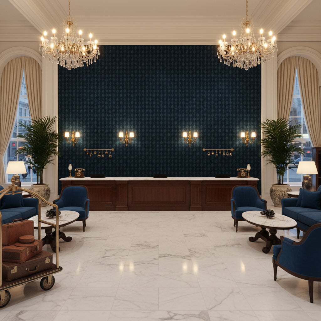 GWF-3795.550.0 | Kravet - Hotel Lobby Visualization (AI-generated, may not be to scale. Verify pattern scale with product specifications.)