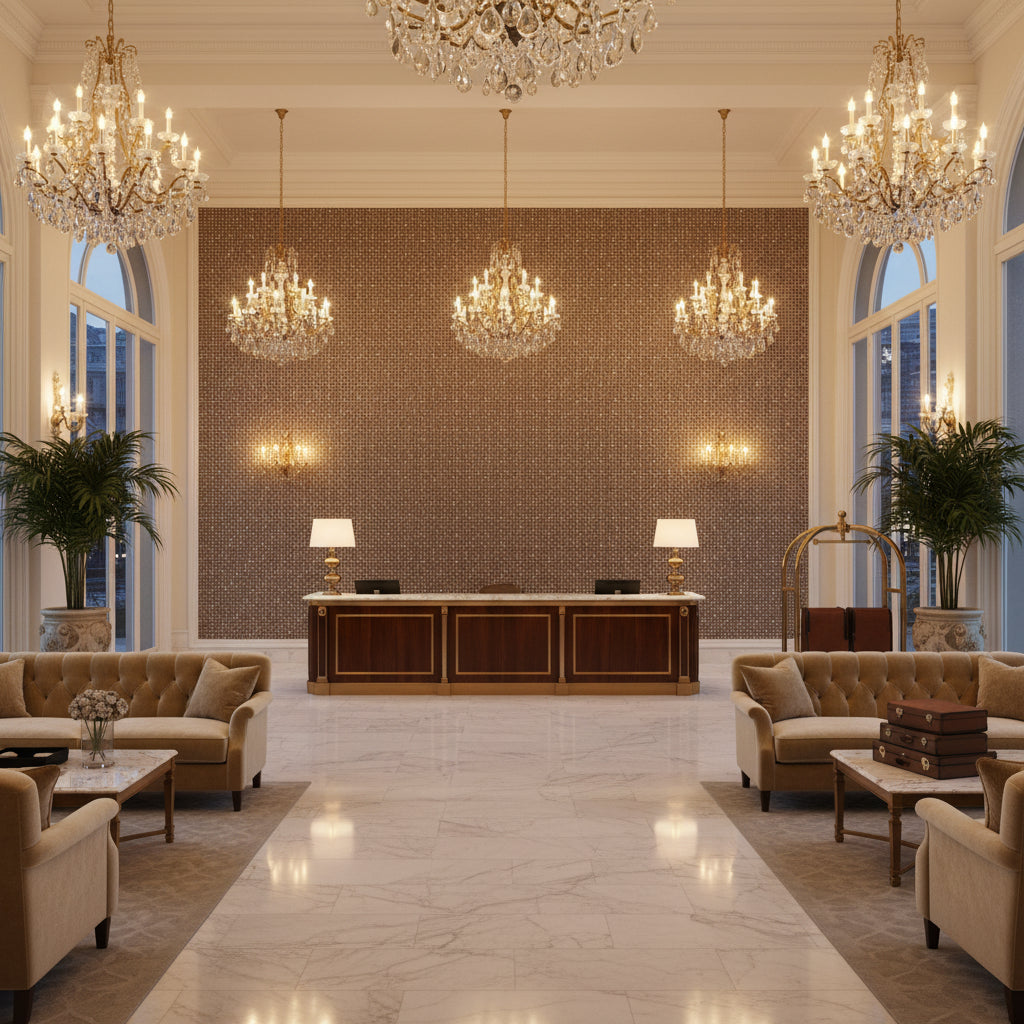 GWF-3798.1211.0 | Kravet - Hotel Lobby Visualization (AI-generated, may not be to scale. Verify pattern scale with product specifications.)