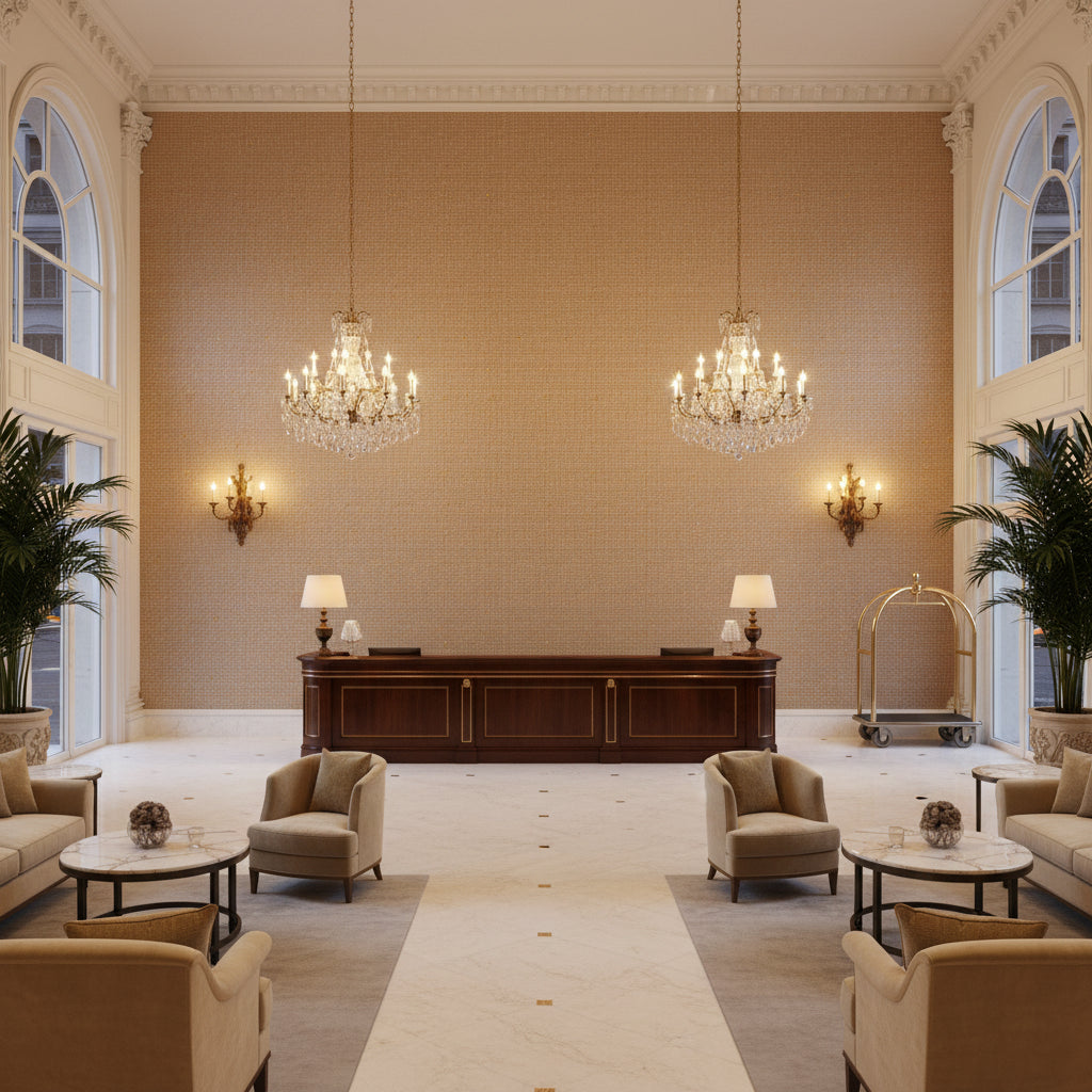 GWF-3798.24.0 | Kravet - Hotel Lobby Visualization (AI-generated, may not be to scale. Verify pattern scale with product specifications.)