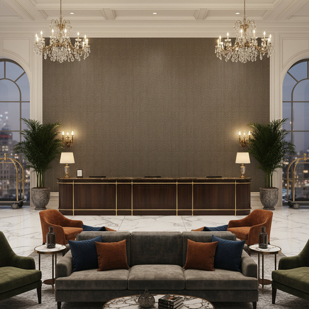 GWF-3801.21.0 | Kravet - Hotel Lobby Visualization (AI-generated, may not be to scale. Verify pattern scale with product specifications.)