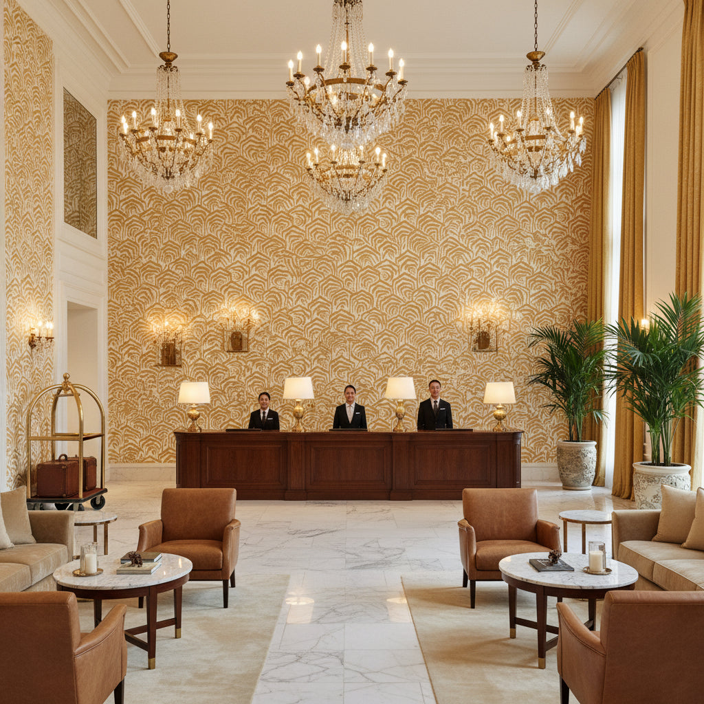 GWF-3807.4.0 | Kravet - Hotel Lobby Visualization (AI-generated, may not be to scale. Verify pattern scale with product specifications.)