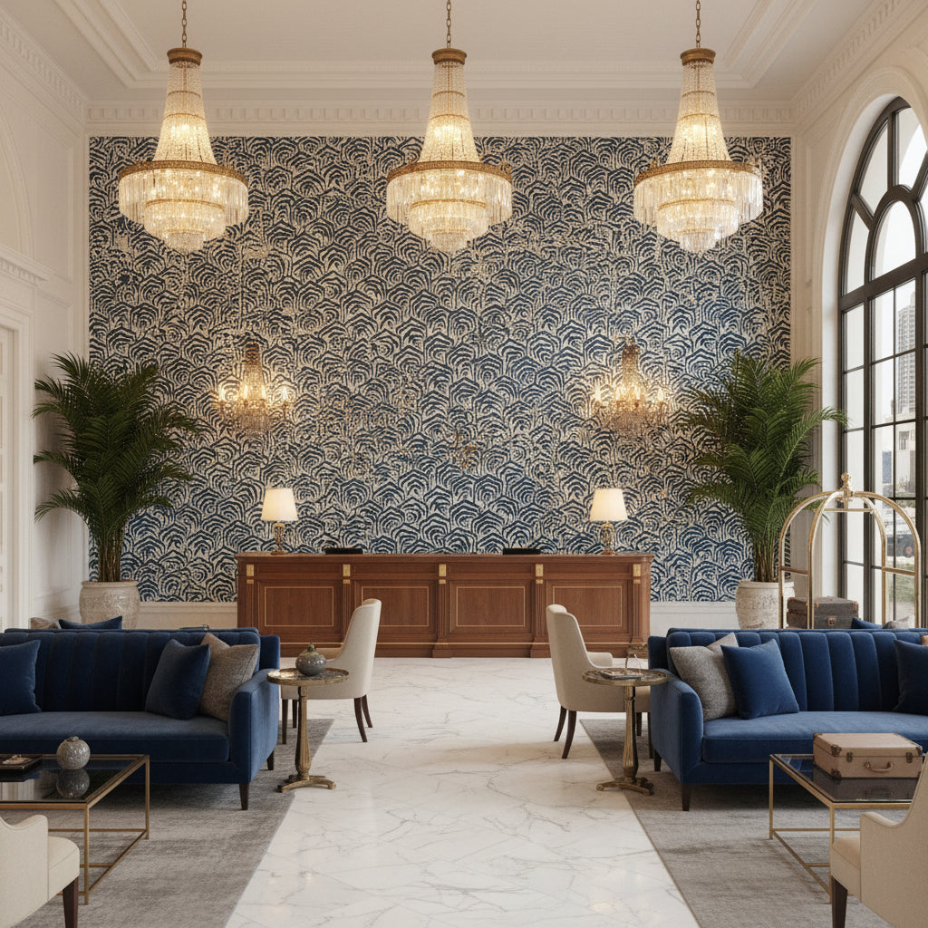 GWF-3807.50.0 | Kravet - Hotel Lobby Visualization (AI-generated, may not be to scale. Verify pattern scale with product specifications.)