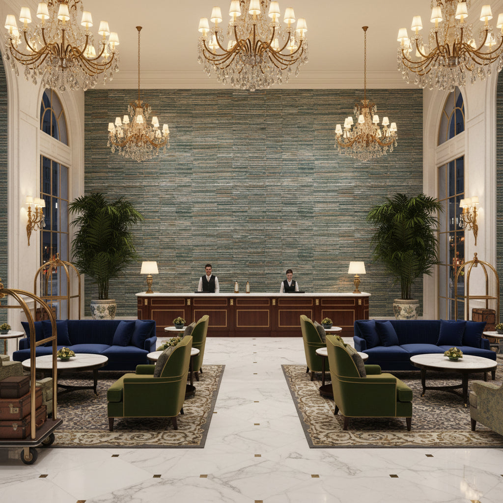 GWF-3809.1613.0 | Kravet - Hotel Lobby Visualization (AI-generated, may not be to scale. Verify pattern scale with product specifications.)