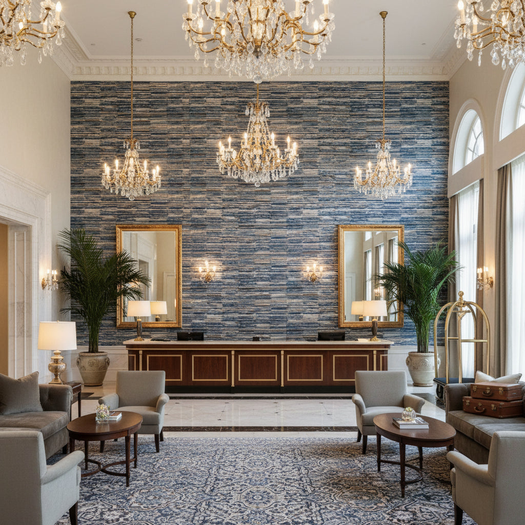 GWF-3809.516.0 | Kravet - Hotel Lobby Visualization (AI-generated, may not be to scale. Verify pattern scale with product specifications.)