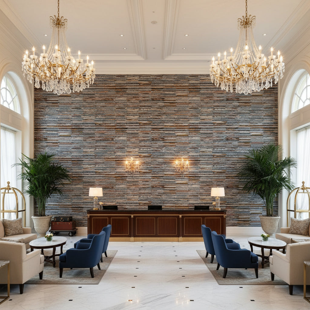 GWF-3809.524.0 | Kravet - Hotel Lobby Visualization (AI-generated, may not be to scale. Verify pattern scale with product specifications.)
