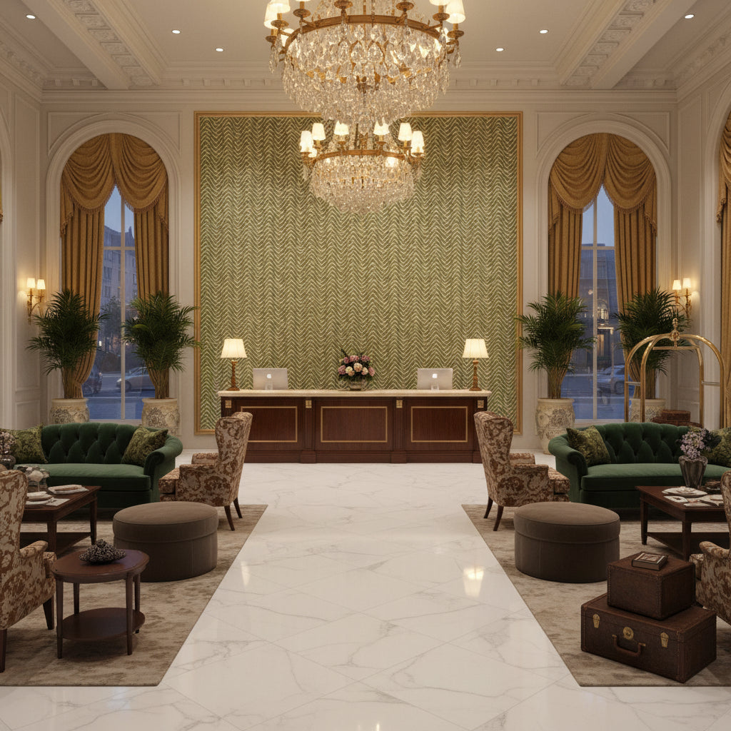 GWF-3811.30.0 | Kravet - Hotel Lobby Visualization (AI-generated, may not be to scale. Verify pattern scale with product specifications.)