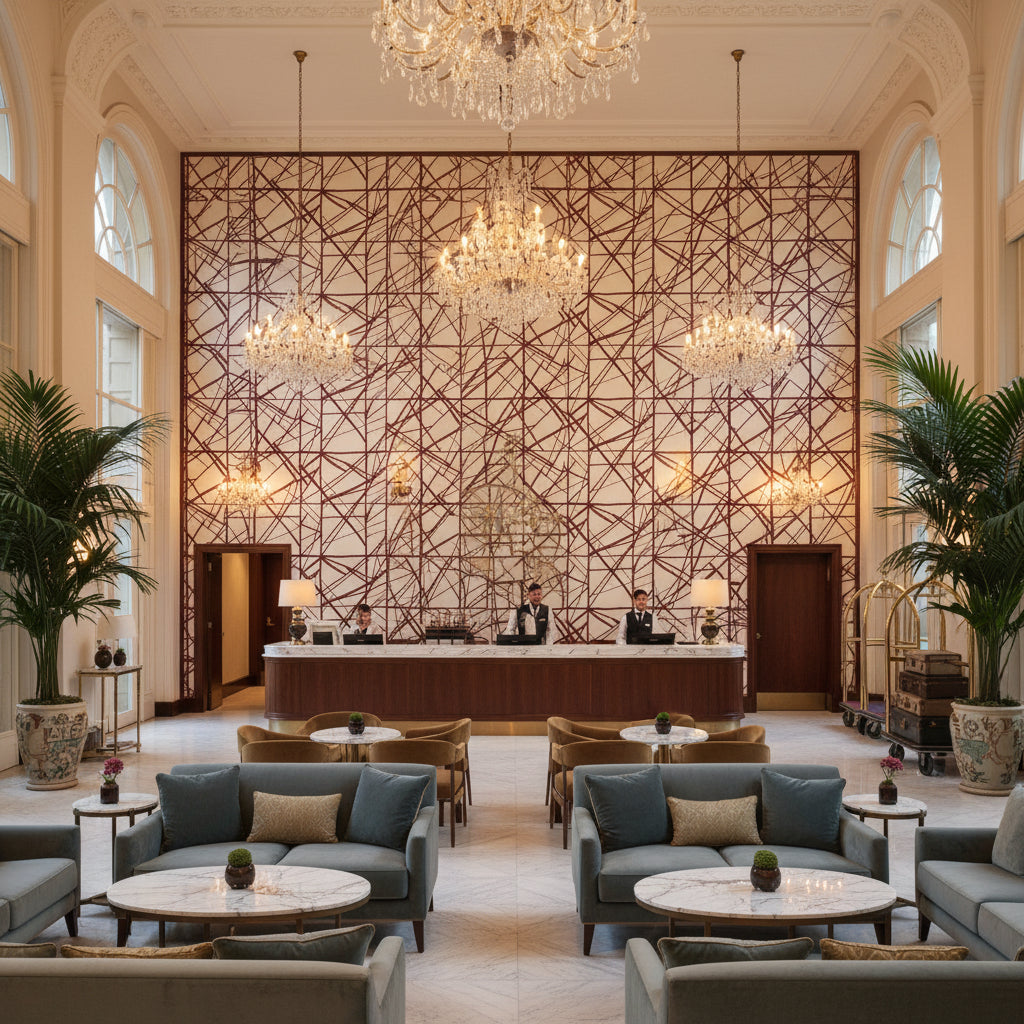 GWP-3302.911 NEW.0 | Kravet - Hotel Lobby Visualization (AI-generated, may not be to scale. Verify pattern scale with product specifications.)