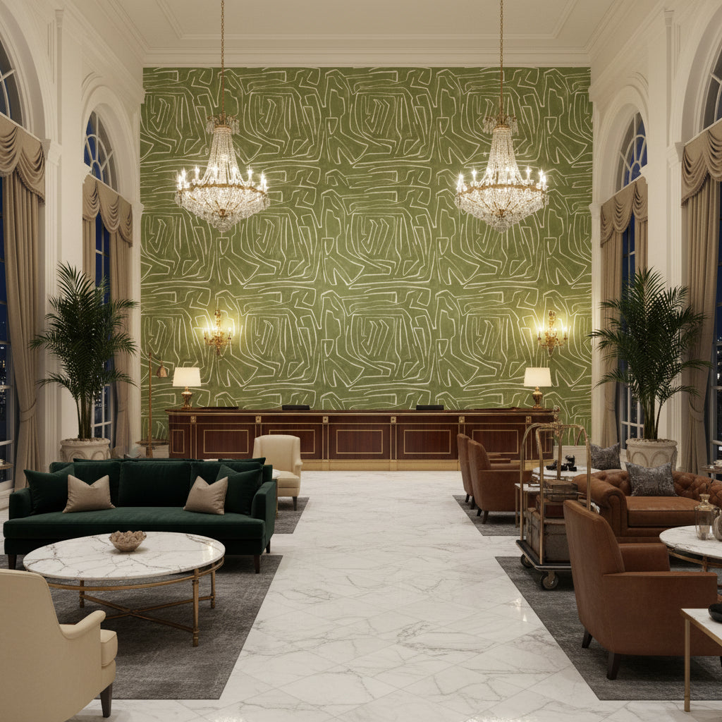 GWP-3501.123.0 | Kravet - Hotel Lobby Visualization (AI-generated, may not be to scale. Verify pattern scale with product specifications.)