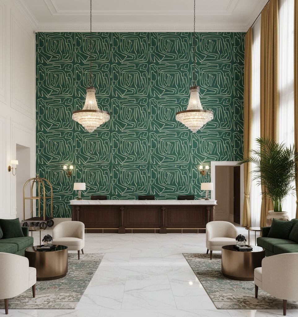 GWP-3501.53.0 | Kravet - Hotel Lobby Visualization (AI-generated, may not be to scale. Verify pattern scale with product specifications.)