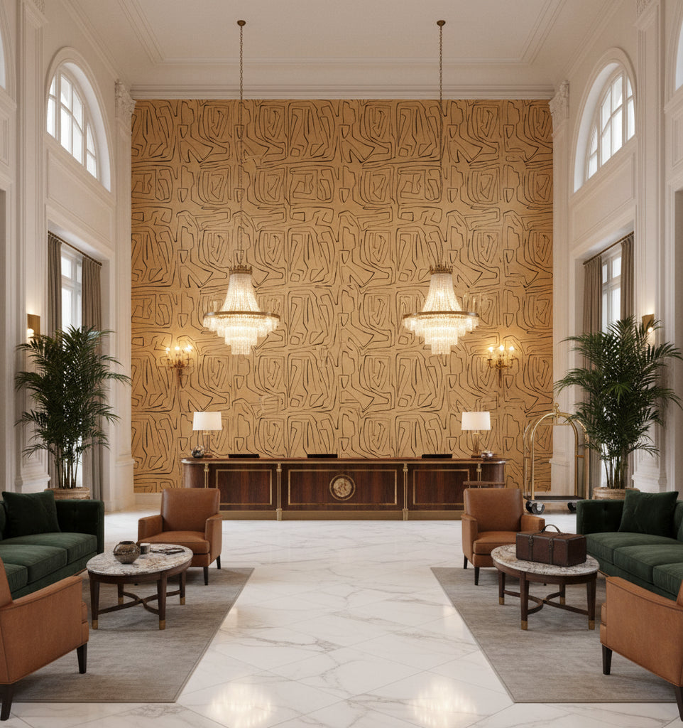 GWP-3501.68.0 | Kravet - Hotel Lobby Visualization (AI-generated, may not be to scale. Verify pattern scale with product specifications.)