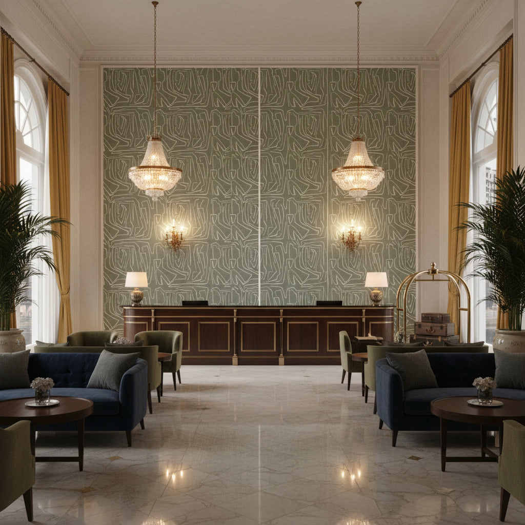 GWP-3720.151.0 | Kravet - Hotel Lobby Visualization (AI-generated, may not be to scale. Verify pattern scale with product specifications.)