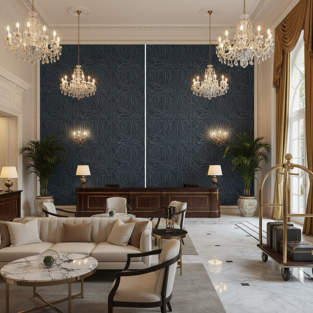 GWP-3720.505.0 | Kravet - Hotel Lobby Visualization (AI-generated, may not be to scale. Verify pattern scale with product specifications.)