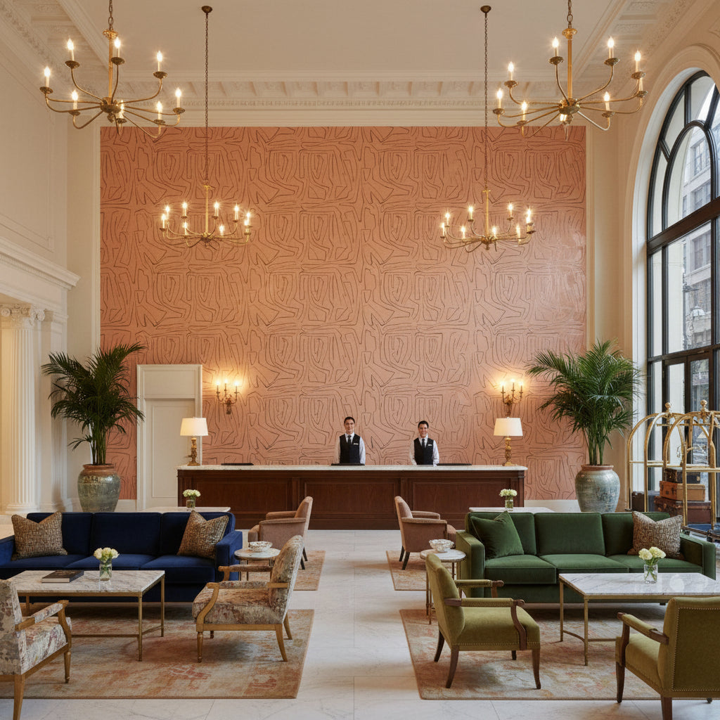 GWP-3720.711.0 | Kravet - Hotel Lobby Visualization (AI-generated, may not be to scale. Verify pattern scale with product specifications.)
