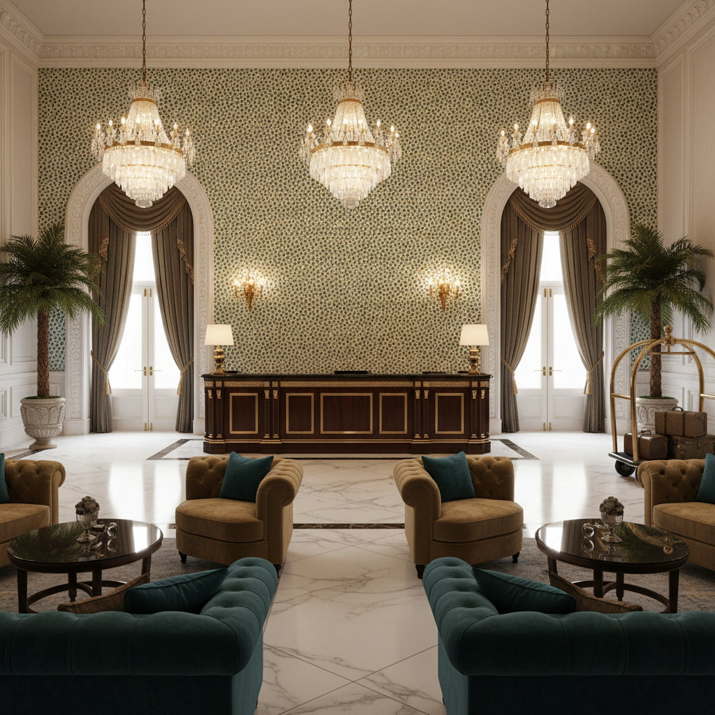 LB50064.615.0 | Kravet - Hotel Lobby Visualization (AI-generated, may not be to scale. Verify pattern scale with product specifications.)