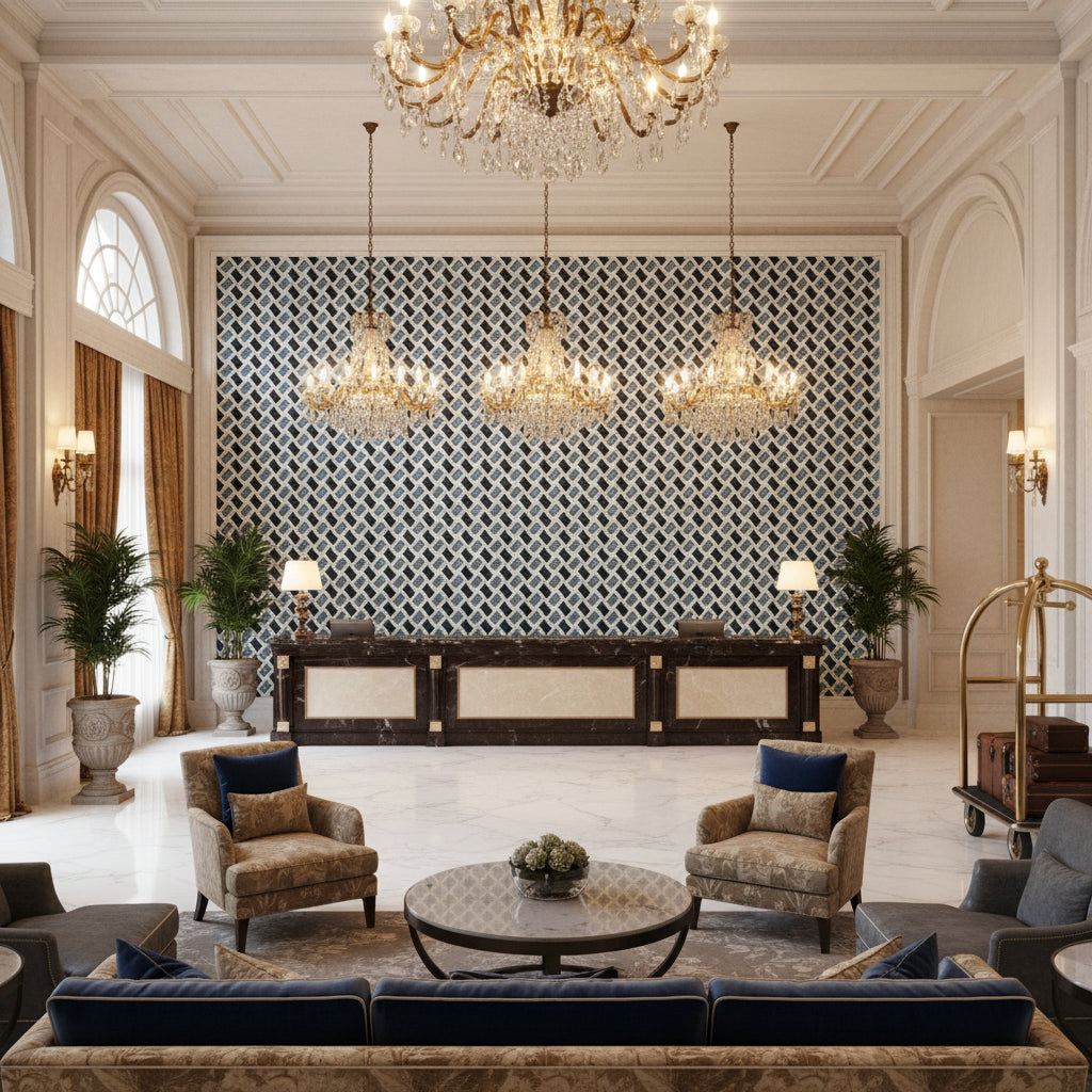 NEW SEVILLA.MULTI.0 | Kravet - Hotel Lobby Visualization (AI-generated, may not be to scale. Verify pattern scale with product specifications.)