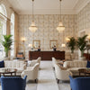 P2019103.164.0 | Kravet - Hotel Lobby Visualization (AI-generated, may not be to scale. Verify pattern scale with product specifications.)