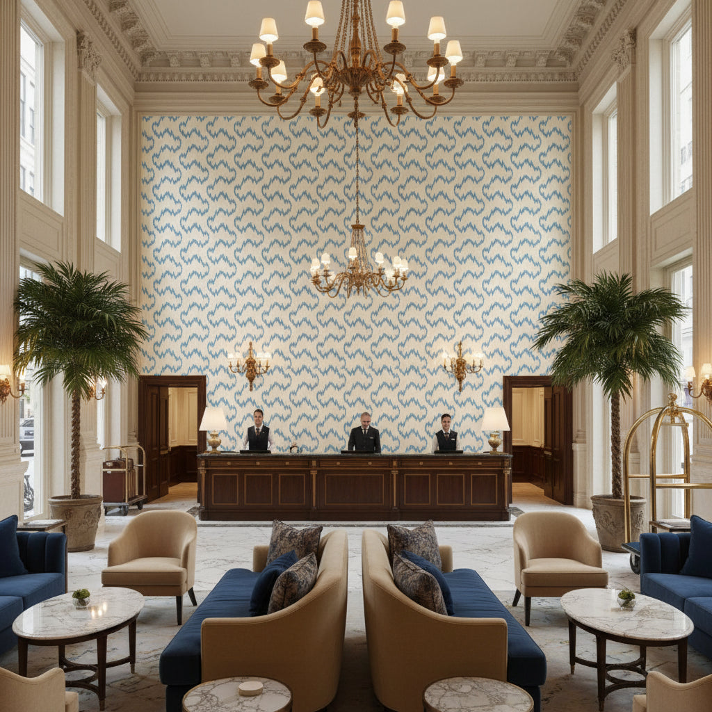 P2023129.516.0 | Kravet - Hotel Lobby Visualization (AI-generated, may not be to scale. Verify pattern scale with product specifications.)