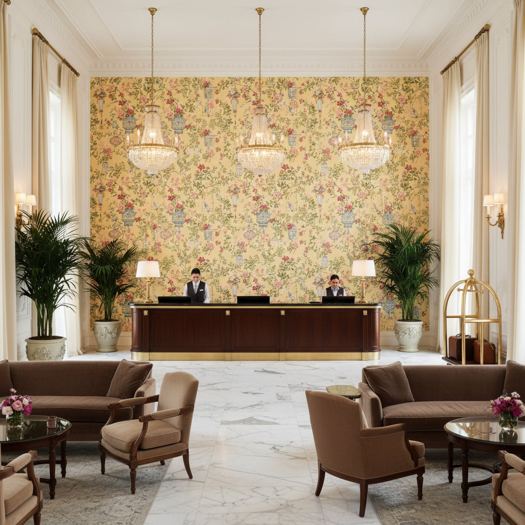 P8019118.147.0 | Kravet - Hotel Lobby Visualization (AI-generated, may not be to scale. Verify pattern scale with product specifications.)