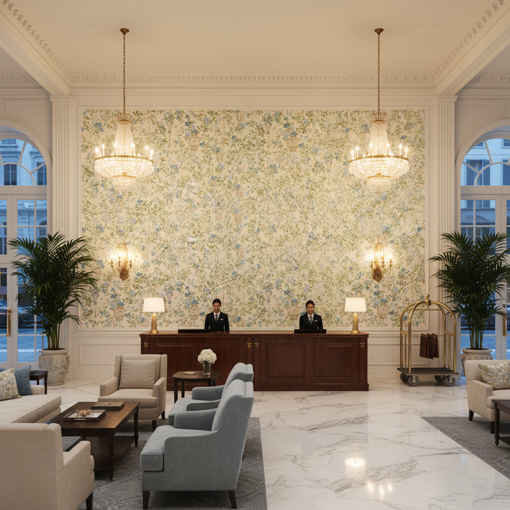 P8019118.153.0 | Kravet - Hotel Lobby Visualization (AI-generated, may not be to scale. Verify pattern scale with product specifications.)