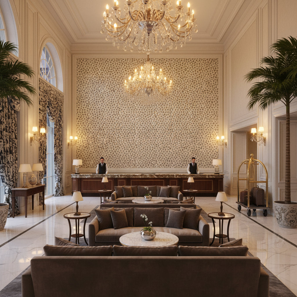 PF50064.566.0 | Kravet - Hotel Lobby Visualization (AI-generated, may not be to scale. Verify pattern scale with product specifications.)