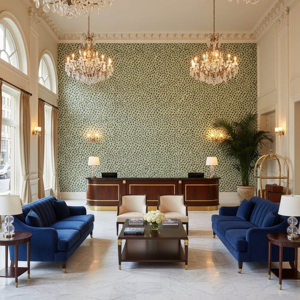 PF50064.615.0 | Kravet - Hotel Lobby Visualization (AI-generated, may not be to scale. Verify pattern scale with product specifications.)