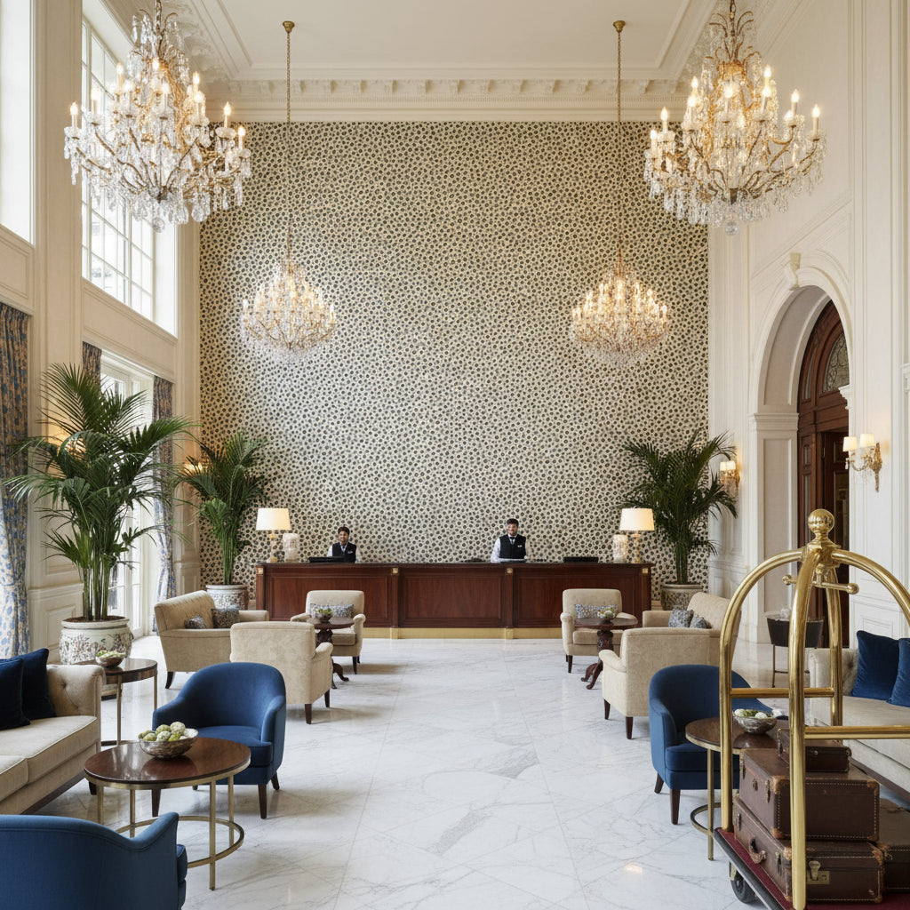 PF50064.935.0 | Kravet - Hotel Lobby Visualization (AI-generated, may not be to scale. Verify pattern scale with product specifications.)