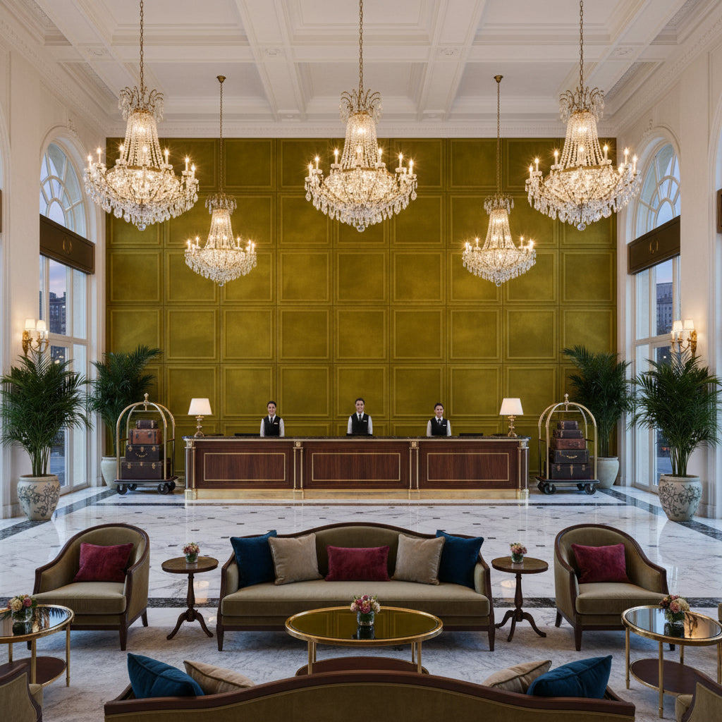 PF50300.755.0 | Kravet - Hotel Lobby Visualization (AI-generated, may not be to scale. Verify pattern scale with product specifications.)