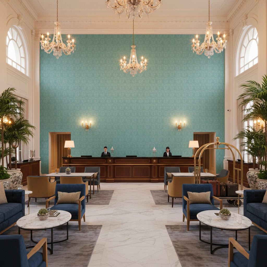 PF50407.725.0 | Kravet - Hotel Lobby Visualization (AI-generated, may not be to scale. Verify pattern scale with product specifications.)