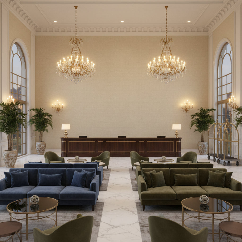 PF50413.118.0 | Kravet - Hotel Lobby Visualization (AI-generated, may not be to scale. Verify pattern scale with product specifications.)