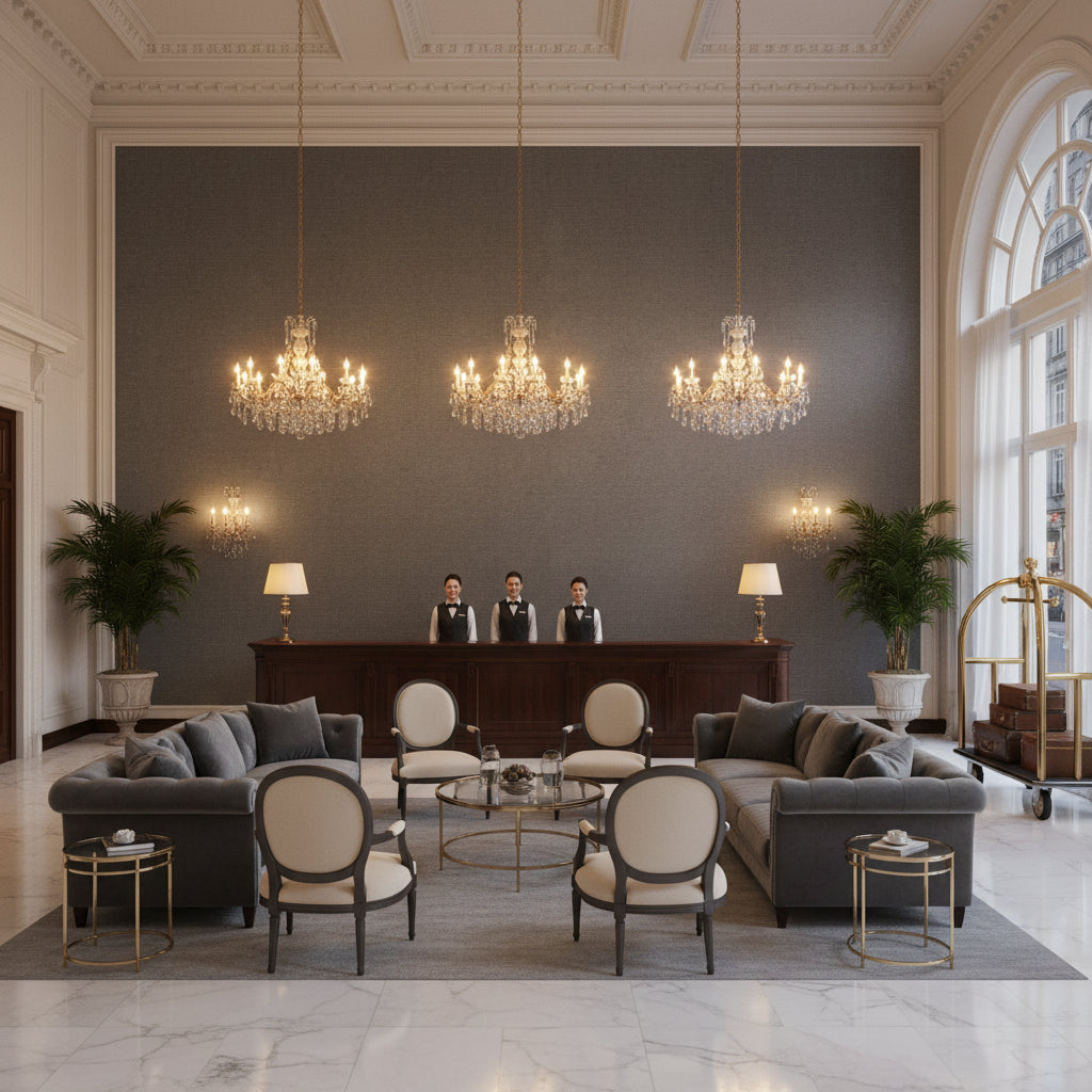 PF50413.970.0 | Kravet - Hotel Lobby Visualization (AI-generated, may not be to scale. Verify pattern scale with product specifications.)