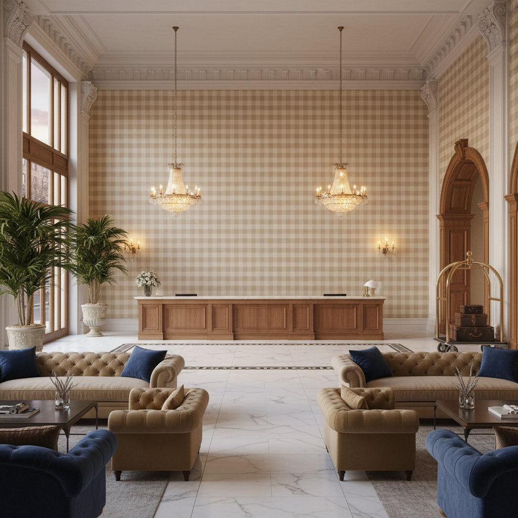 PF50490.140.0 | Kravet - Hotel Lobby Visualization (AI-generated, may not be to scale. Verify pattern scale with product specifications.)