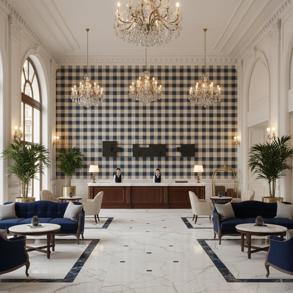 PF50490.680.0 | Kravet - Hotel Lobby Visualization (AI-generated, may not be to scale. Verify pattern scale with product specifications.)