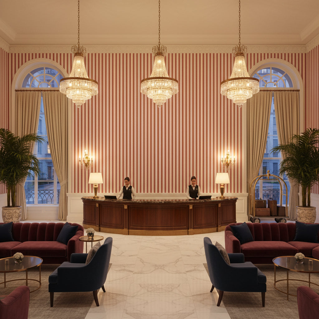 PF50505.450.0 | Kravet - Hotel Lobby Visualization (AI-generated, may not be to scale. Verify pattern scale with product specifications.)