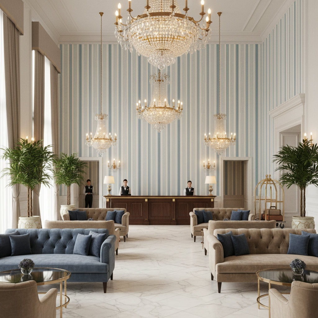 PF50507.2.0 | Kravet - Hotel Lobby Visualization (AI-generated, may not be to scale. Verify pattern scale with product specifications.)