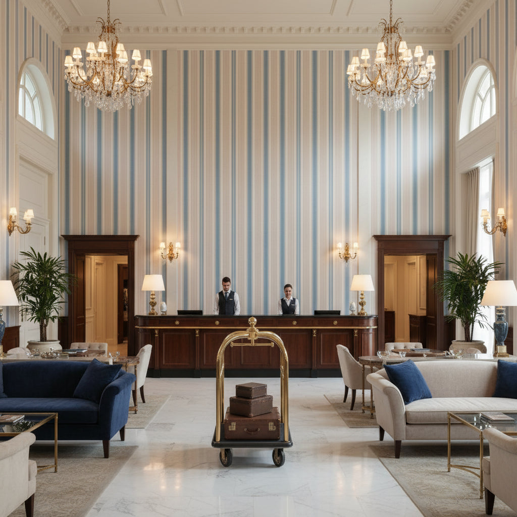 PF50507.4.0 | Kravet - Hotel Lobby Visualization (AI-generated, may not be to scale. Verify pattern scale with product specifications.)