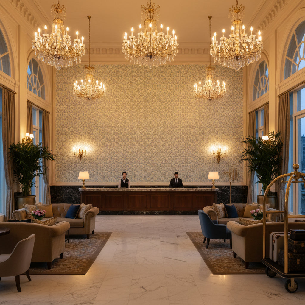 PP50481.3.0 | Kravet - Hotel Lobby Visualization (AI-generated, may not be to scale. Verify pattern scale with product specifications.)
