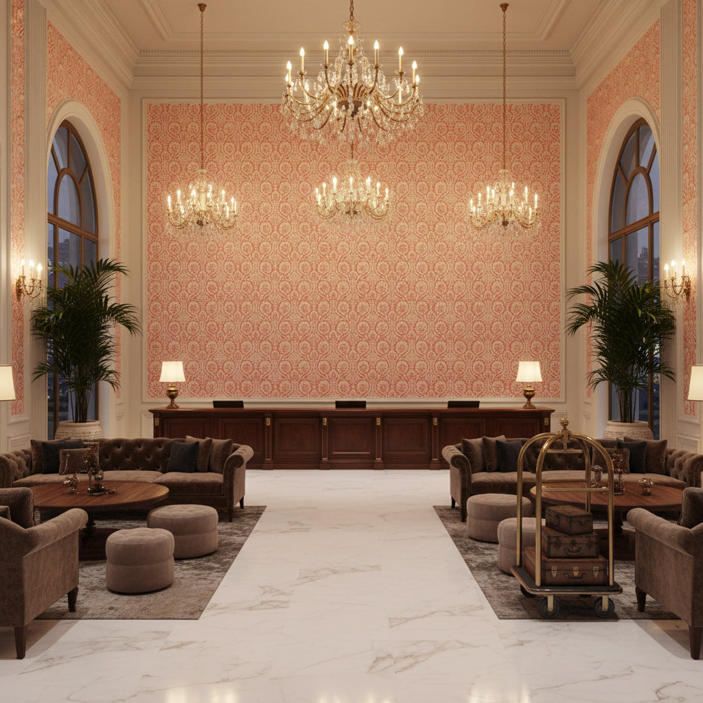 PP50481.6.0 | Kravet - Hotel Lobby Visualization (AI-generated, may not be to scale. Verify pattern scale with product specifications.)