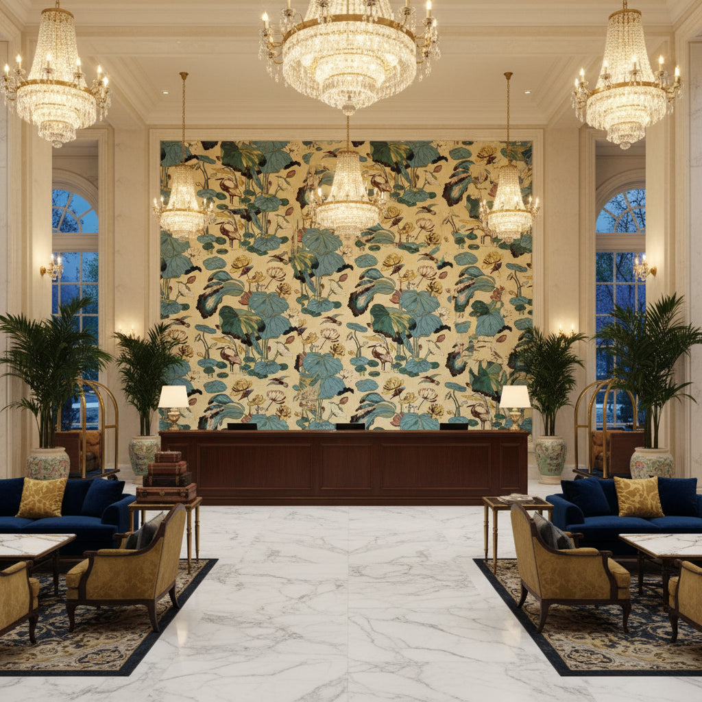R1206.3.0 | Kravet - Hotel Lobby Visualization (AI-generated, may not be to scale. Verify pattern scale with product specifications.)