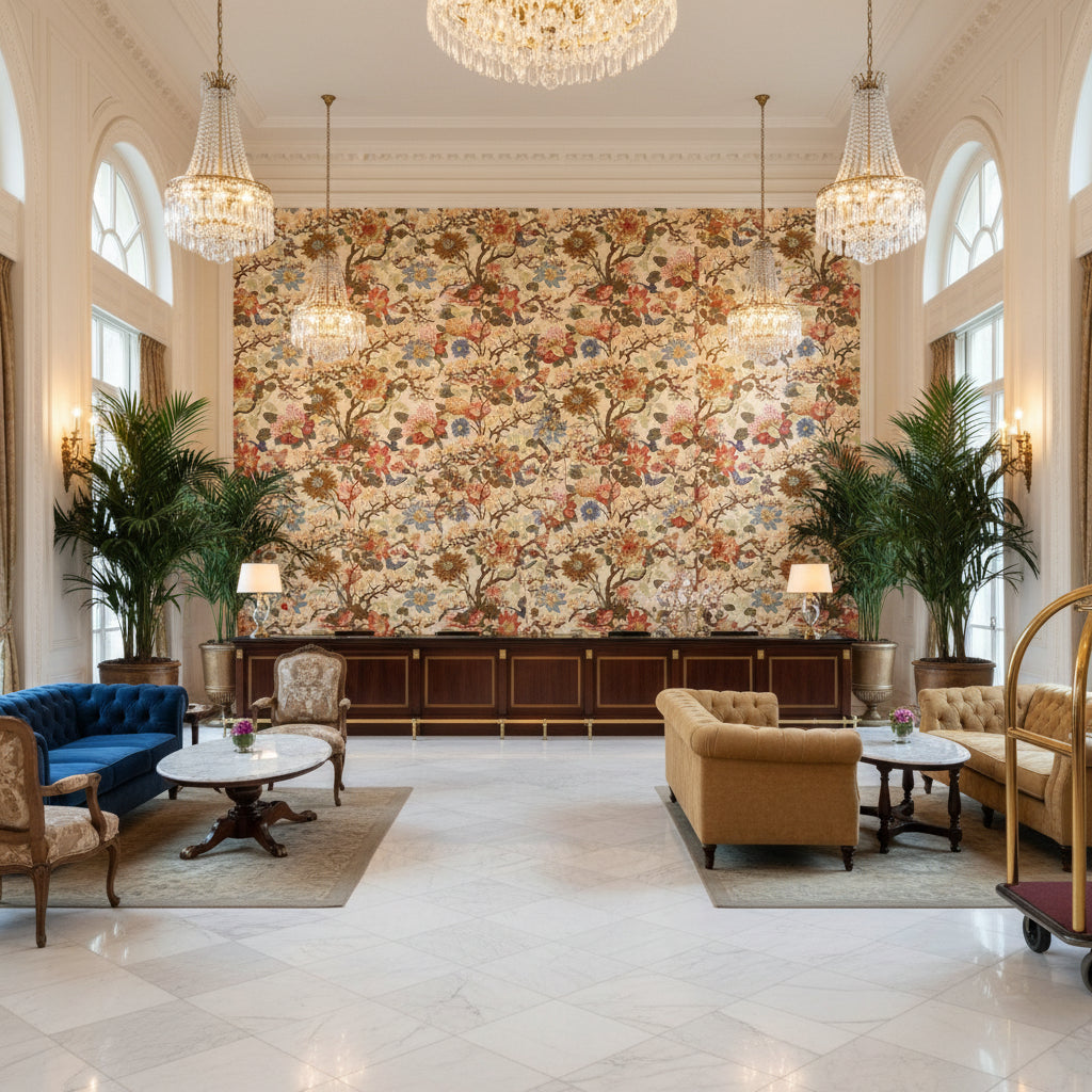 R1351.2.0 | Kravet - Hotel Lobby Visualization (AI-generated, may not be to scale. Verify pattern scale with product specifications.)