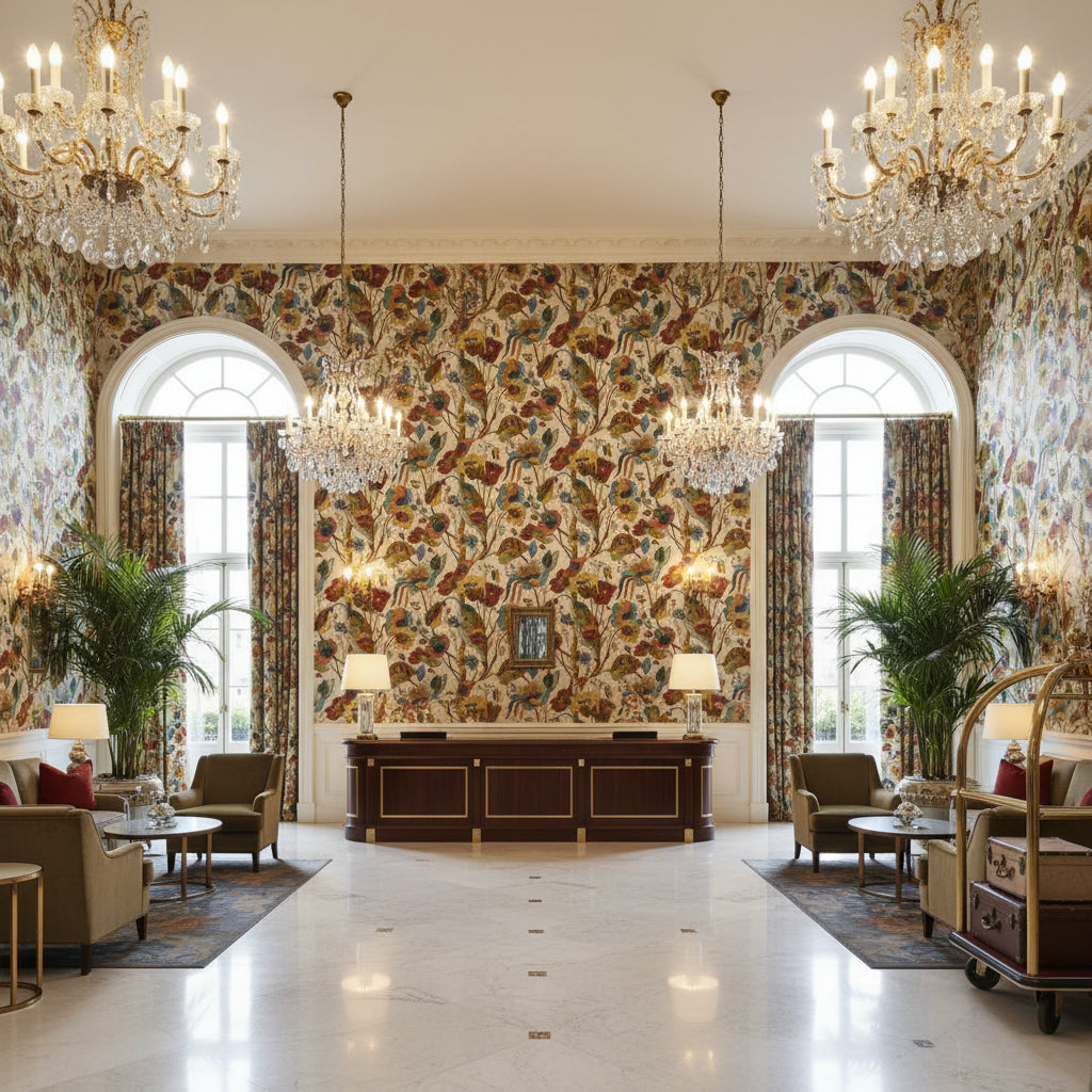 R1380.2.0 | Kravet - Hotel Lobby Visualization (AI-generated, may not be to scale. Verify pattern scale with product specifications.)