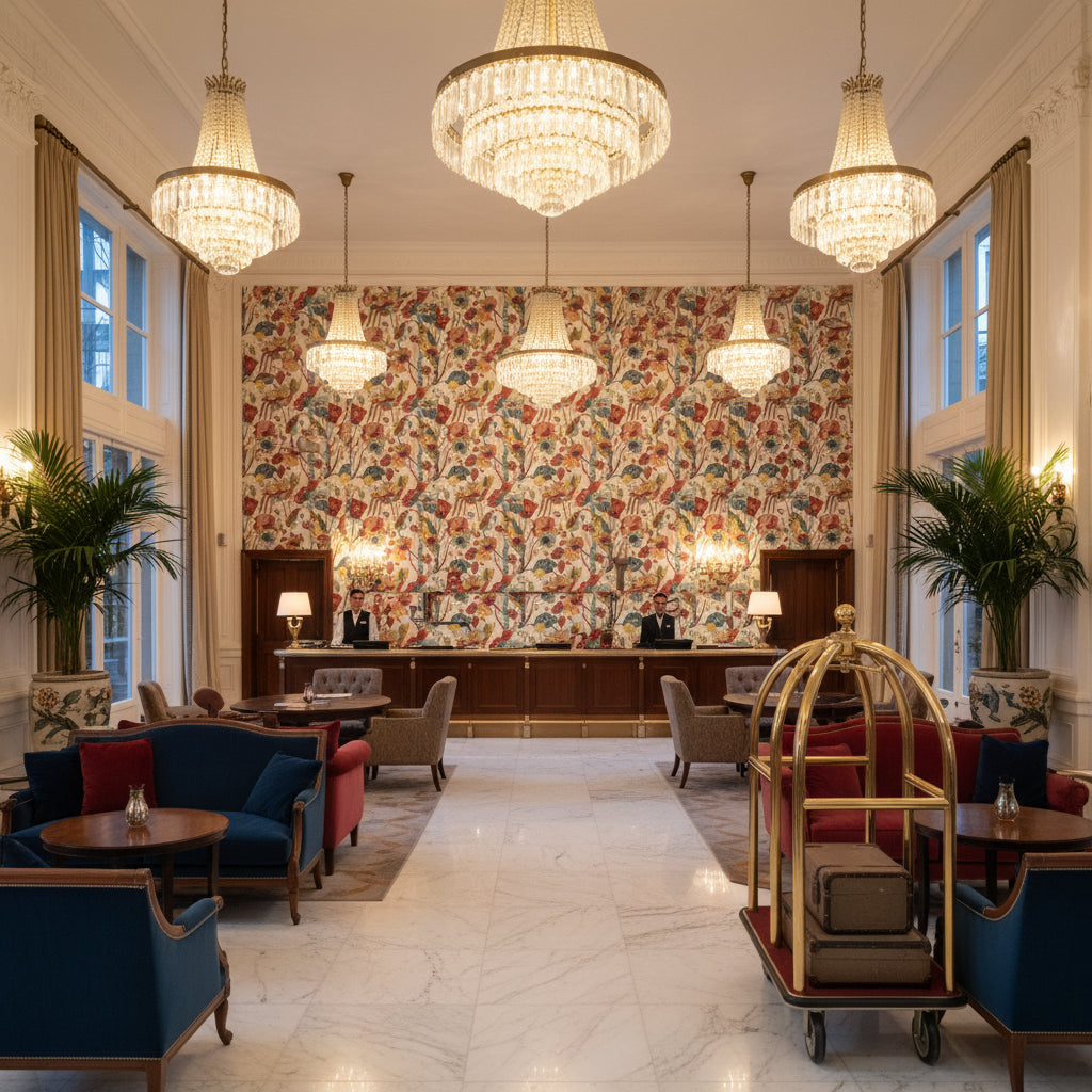 SP-BP10631.4.0 | Kravet - Hotel Lobby Visualization (AI-generated, may not be to scale. Verify pattern scale with product specifications.)