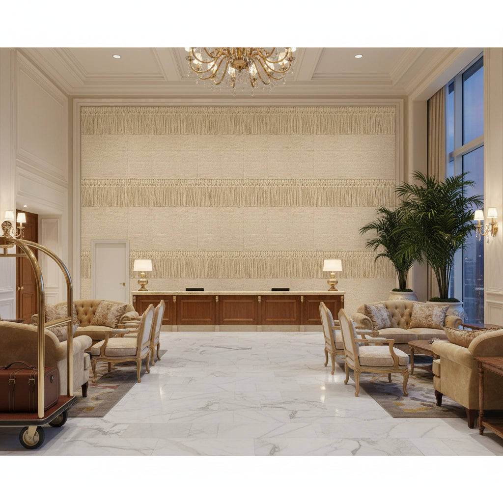 T8012114.106.0 | Kravet - Hotel Lobby Visualization (AI-generated, may not be to scale. Verify pattern scale with product specifications.)